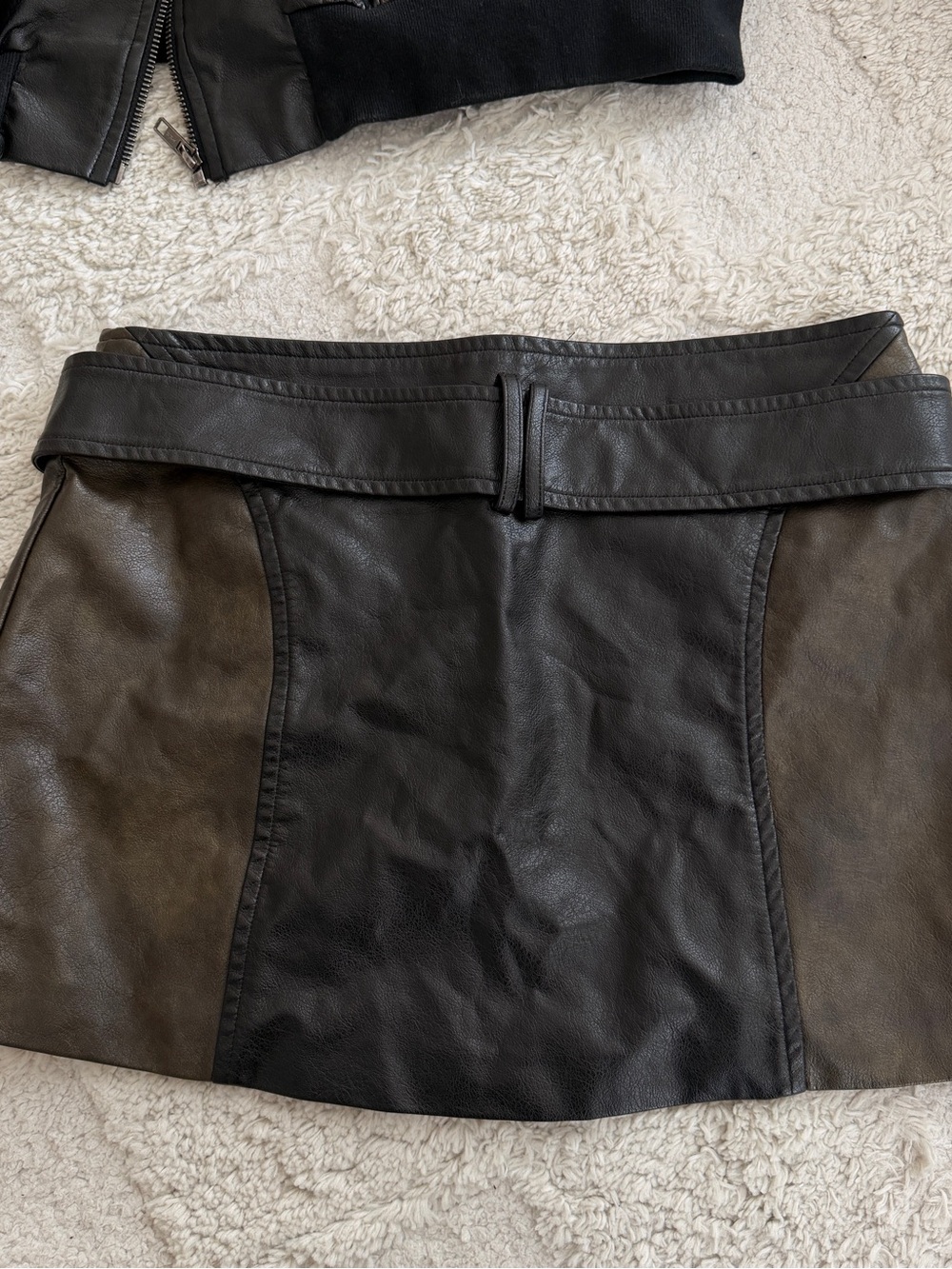 Outcast Kendra Black Faux Leather Zip-Front Mini Skirt with Belt-Tab Detail - Picture 3 of 5